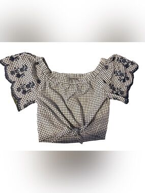 Forever 21 Navy & White Gingham Off-Shoulder Top